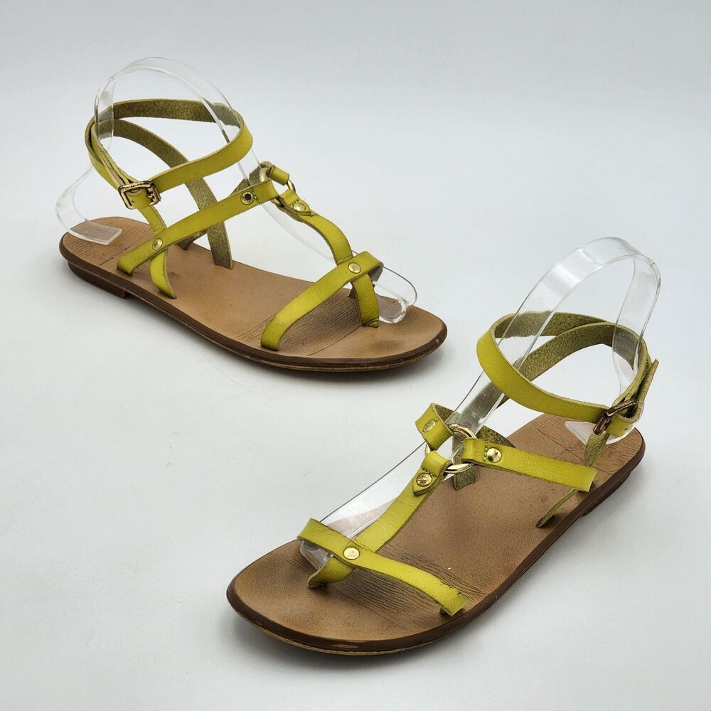 Aldo Summer Strappy Leather Casual Flat Sandals Bright Green Size 38 EU 7.5 US